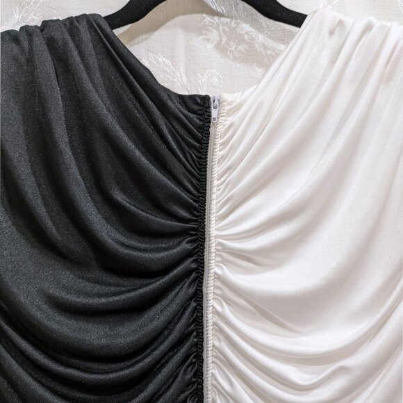 VTG 90s Ruched Black White Color Block Long Sleeve Gown 22W Elegant Evening Prom - Picture 6 of 7